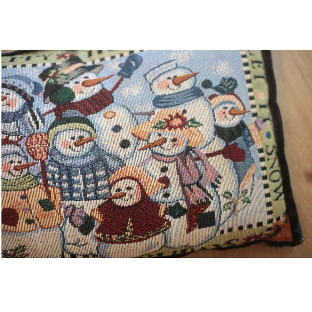 Vintage Woven Tapestry Snowman Christmas Pillow Happy Holidays Let It Snow - Picture 3 of 7